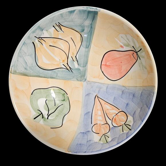 Handpainted Fruit & Veggie 8” Ceramic Bowl • Multicolor Modern Kitchen Decor - Picture 2 of 3
